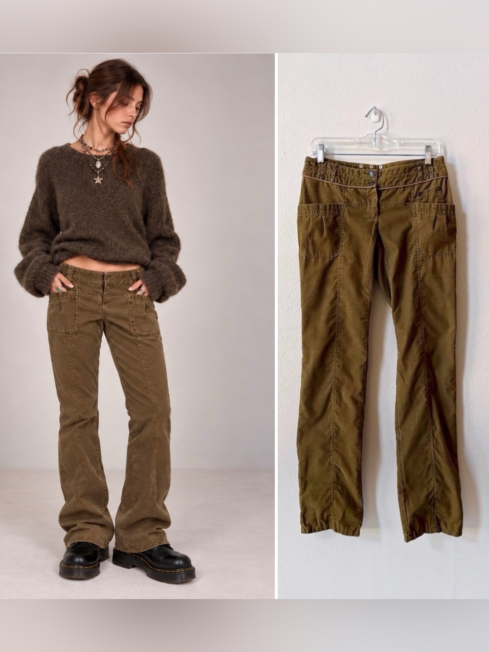 Max & Co Y2K Corduroy Pants Small Low Rise Straight Leg Vintage Long Trousers
